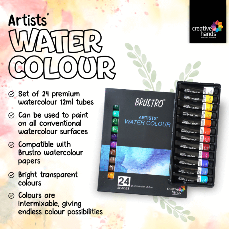 BRUSTRO Artists ’ Watercolour Set of 24 Colours X 12ML Tubes with Artist 25% Cotton Pad Cold Pressed 200 GSM A4 Pad 20 Sheets and Aqua Squeeze Leak Proof Brush Pen - Image 2