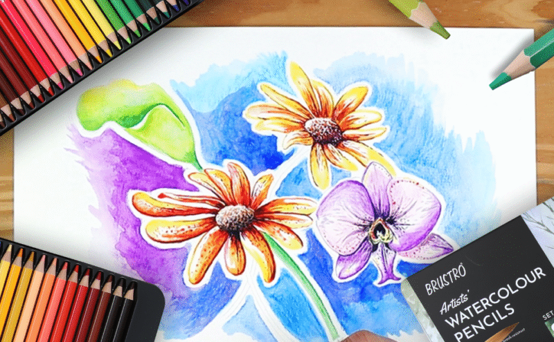 BRUSTRO Artists Watercolour Pencil |Set of 24 (in Elegant tin Box)|Ideal for Artists, Students, Drawing,Colouring,Painting on Paper, water soluble, Professional Quality, Break-resistant,Vibrant Colors - Image 3