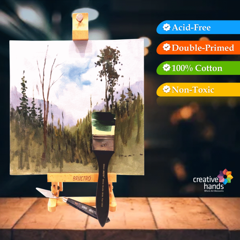 BRUSTRO Artists Small Tabletop A-Frame Wooden Easel, 12 inch with Canvas Board Medium Grain Combo, 10"X12" -Pack of 4 - Image 2