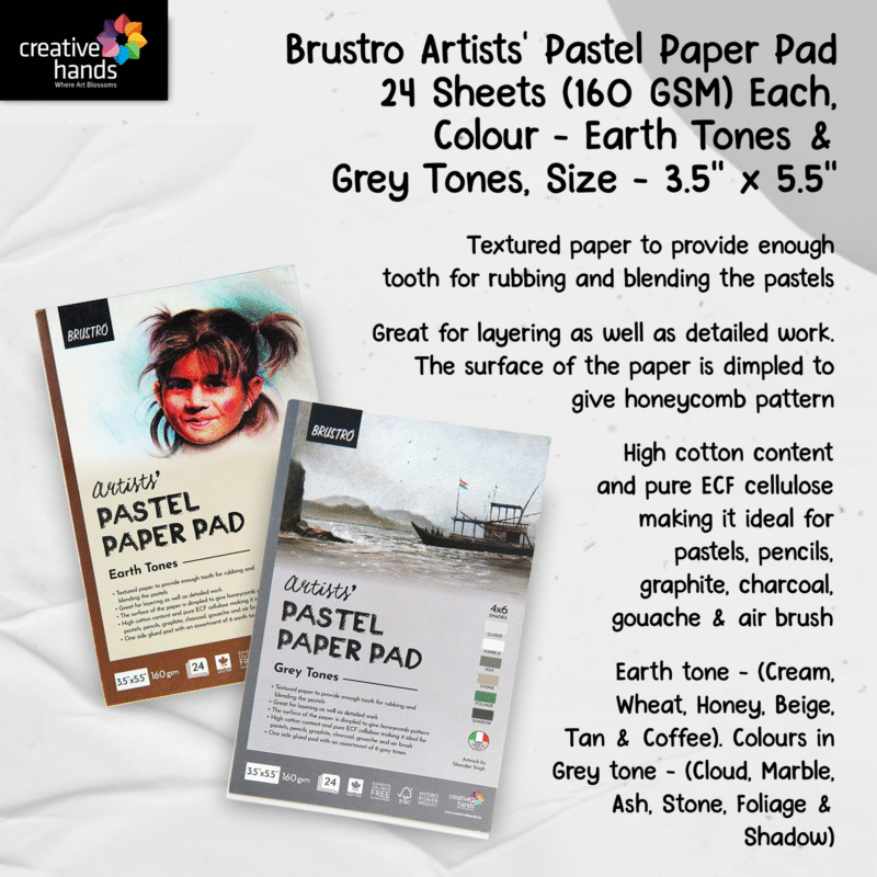 Brustro Artists' Pastel Paper Pad Set of 2, 24 Sheets (160 GSM) Each, Colour - Earth Tones & Grey Tones, Size - 3.5" x 5.5" - Image 6