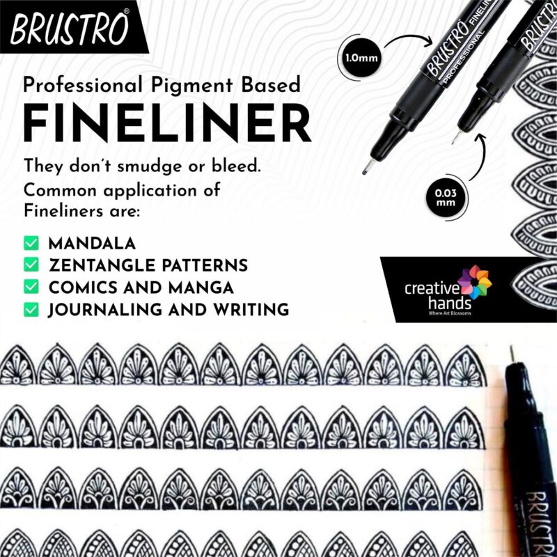 Brustro Professional Pigment Based Fineliner - Set of 8 (Black) - Image 3