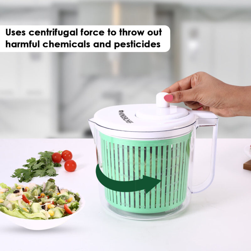 Vegetable Cleaner and Salad Spinner, Removes Excess Water and Pesticides, Cleans Vegetables Thoroughly, Use for Mixing Salad with Dressing, Food-grade Plastic, Transparent Body - Image 5