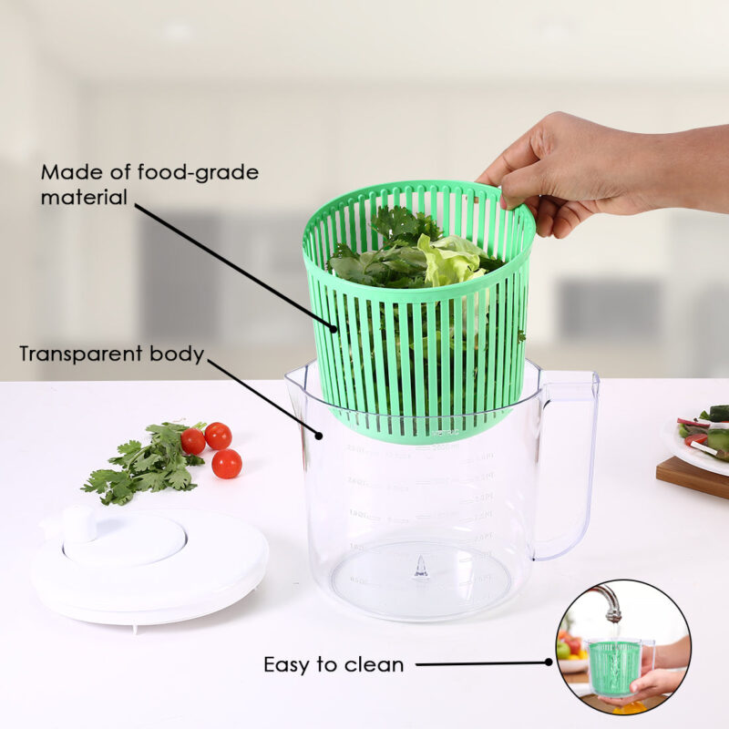 Vegetable Cleaner and Salad Spinner, Removes Excess Water and Pesticides, Cleans Vegetables Thoroughly, Use for Mixing Salad with Dressing, Food-grade Plastic, Transparent Body - Image 6