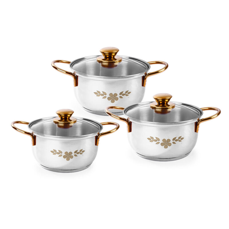 Wonderchef Renewed Gold Stanton Stainless Steel 3 piece Casserole Set with Glass Lid | Golden knobs and handles | Induction & Gas Stove friendly | Set of 3 (1.6L, 2.3L, 3.1L) | 1 Year Warranty - Image 5