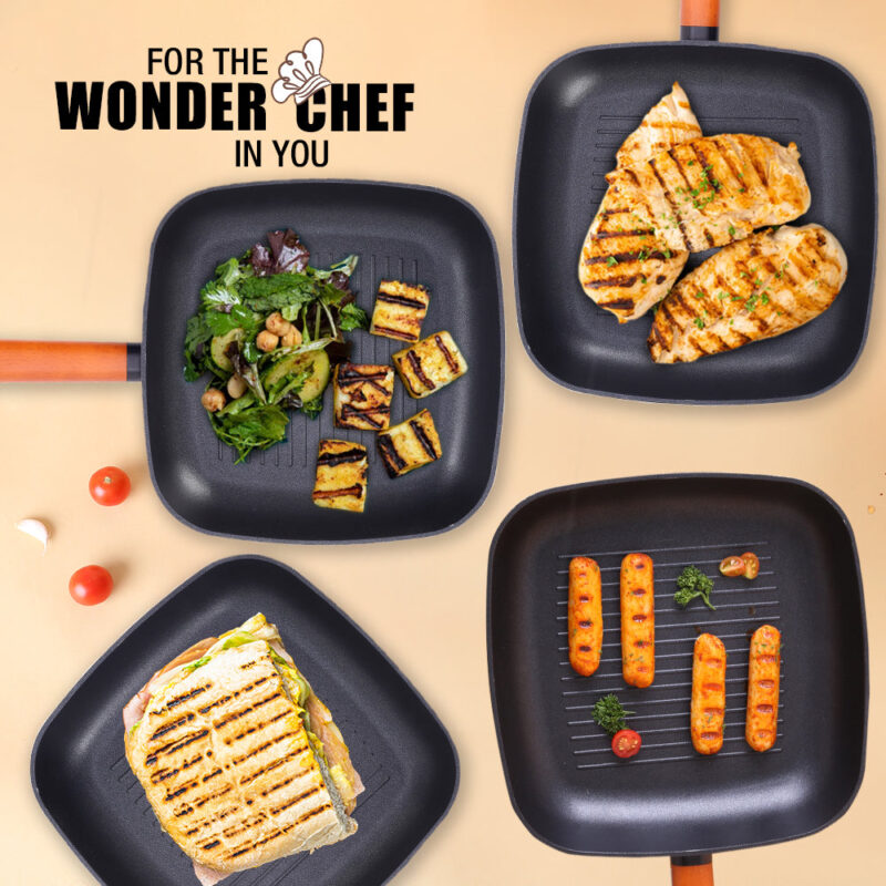 Caesar Forged Grill Pan, 24cm, Black, Greblon C3 Non-stick Coating, Virgin Aluminium, PFOA Free, German Beechwood Handles, Use for Grilling Tikkis, Breads, Rolls, Meat, Paneer - Image 6