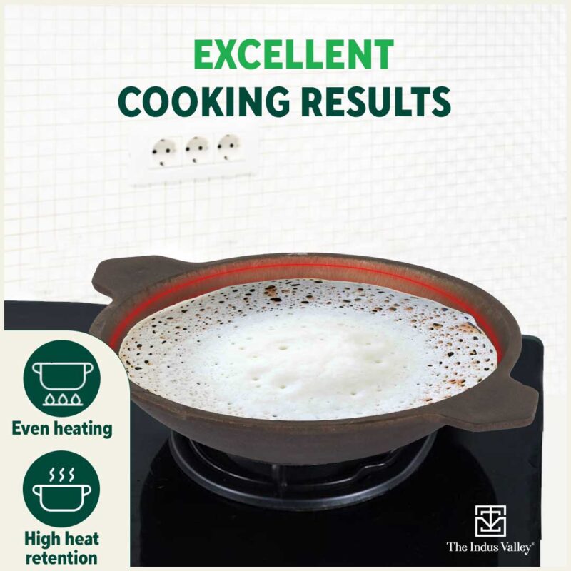 Super Smooth Cast Iron Appam Pan/Appachetty, Glass Lid,Pre-seasoned, Nonstick, 100% Pure, Toxin-free, 22cm, 1.9kg - Image 6