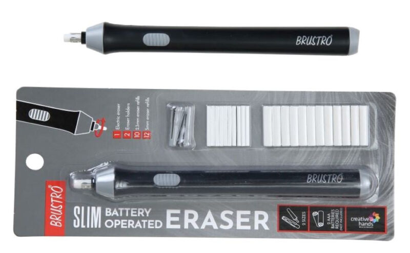 Brustro Slim Battery Operated Eraser + Woodless Charcoal Pencil + A5 Drawing Paper (32+8 Sheets) - Image 2