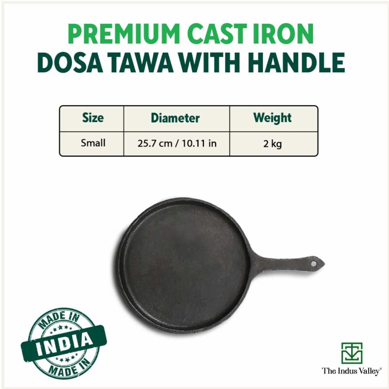 CASTrong Cast Iron Tawa with Handle, Pre-seasoned, 100% Pure, Toxin-free, Induction, 25.7cm, 2kg - Image 2