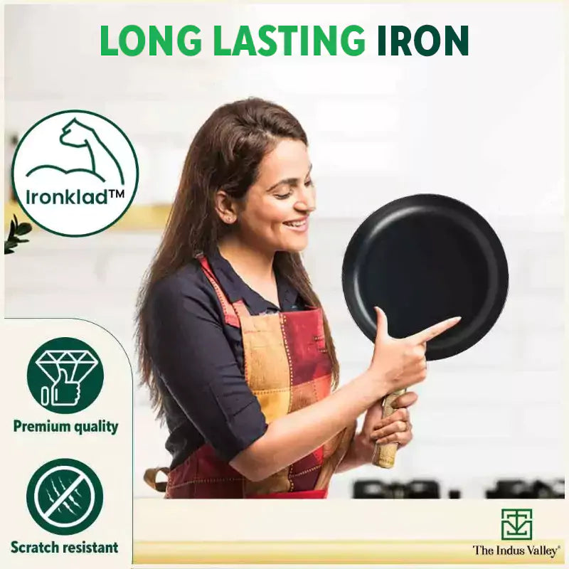 100% Pure Iron Cookware Set: Kadai+ Tawa+ Fry Pan, Toxin-free Sheet Iron, Pre-seasoned, Induction & Gas, Kitchen Set for Home, Free ₹400 Tadka Pan - Image 9