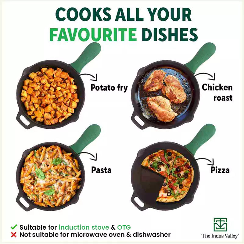 Super Smooth Cast Iron Fry Pan, Silicon Handle, 100% Pure, Toxin-free,Pre-seasoned, Induction, Non-stick, 20.3/25.4cm, 1.3/1.7L, 2.3/2.4kg - Image 10