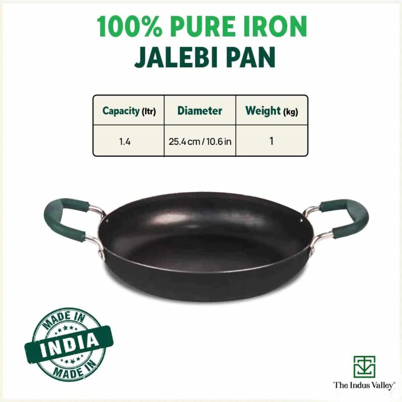 100% Pure Sheet Iron Kadai/ Jalebi/ Paella Pan, Silicone Cool Handles, Seasoned, Toxin-free, Induction, 25.4cm, 1.4L - Image 3