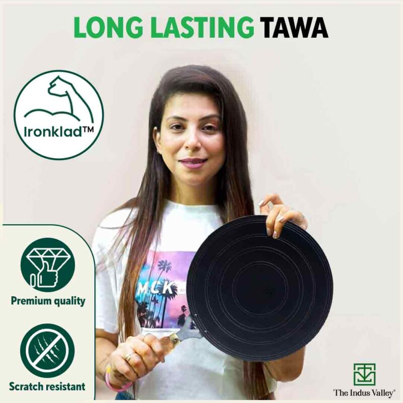 100% Pure Sheet Iron Tawa, Concave, Toxin-free, Seasoned, Wooden Handle, 25.5cm, 0.9kg - Image 9