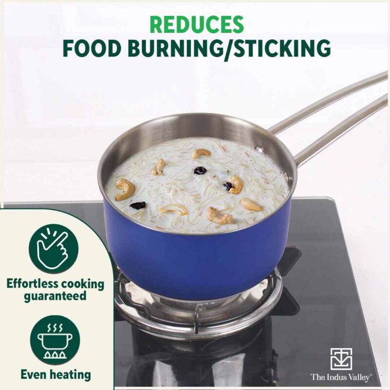 Tri-Steel Premium Stainless Steel Saucepan/ Milk/ Tea Pan, Tri-ply (3 Layer) Induction Bottom, Steel Lid, 1.4L, Blue - Image 7