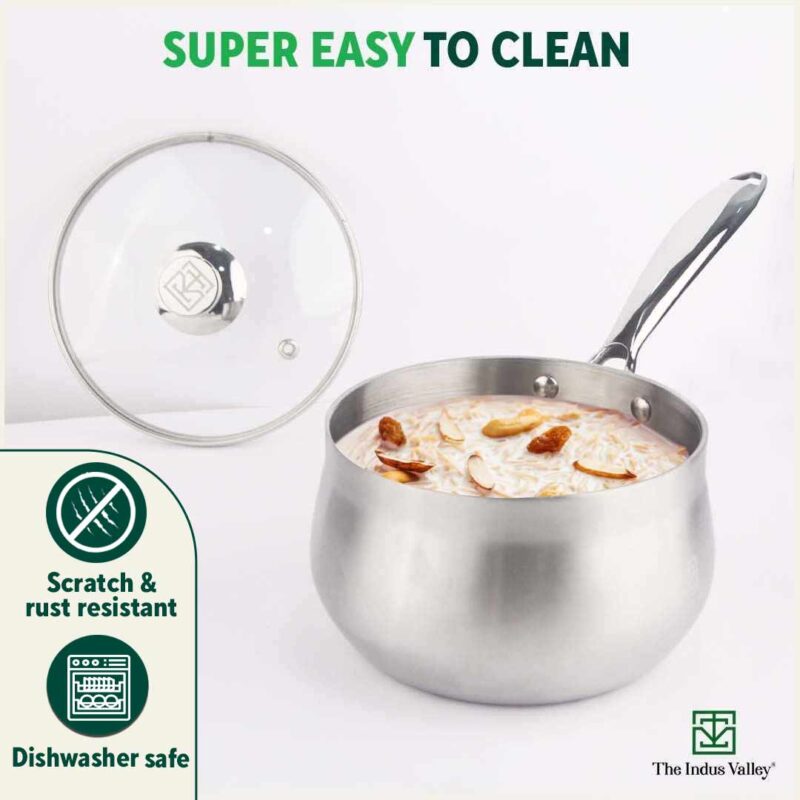 TurboCuk Tri-ply Stainless Steel Saucepan/ Milk/ Tea Pan+ Glass Lid, Premium Quality, 3 Layer Thick Body, 100% Toxin-free, Non-stick,  Induction & Gas, 1.5/3.5L - Image 9