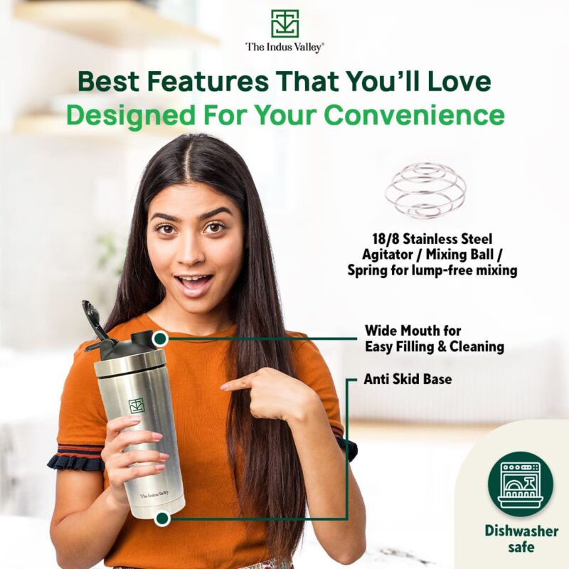 Vacuum Insulated Stainless Steel Gym Shaker Bottle with Steel Agitator for Pre/Post Workout, 750ml - Image 4