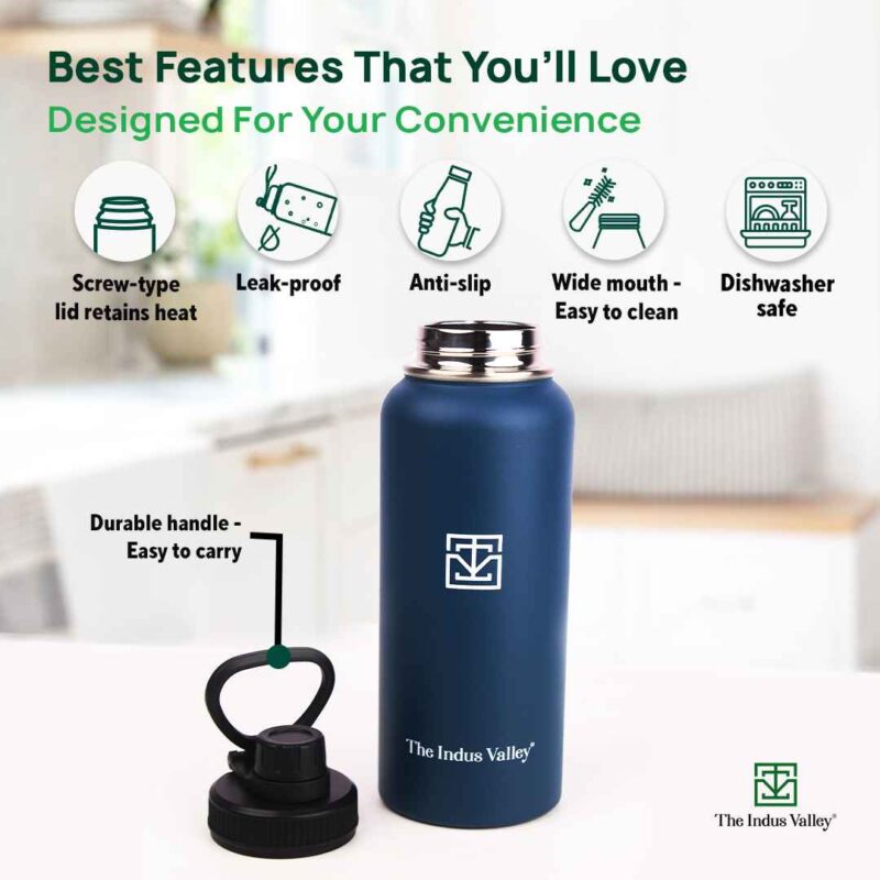 Premium Stainless Steel Vacuum Insulated Wide Mouth Water Bottle with Handle, Leak-proof, 1000ml - Image 5