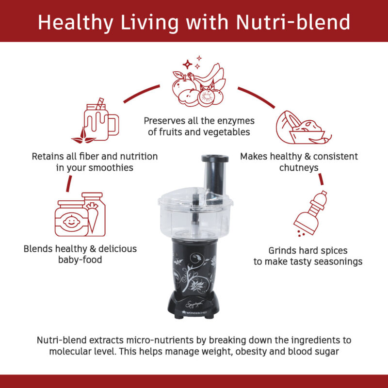 Nutri-blend Juicer, Mixer, Grinder, Smoothie Maker | Food Processor with Atta Kneader | 400W 22000 RPM 100% Full Copper Motor | SS Blades | 4 Unbreakable Jars | 2 Years Warranty | Recipe Book By Chef Sanjeev Kapoor | Black - Image 3