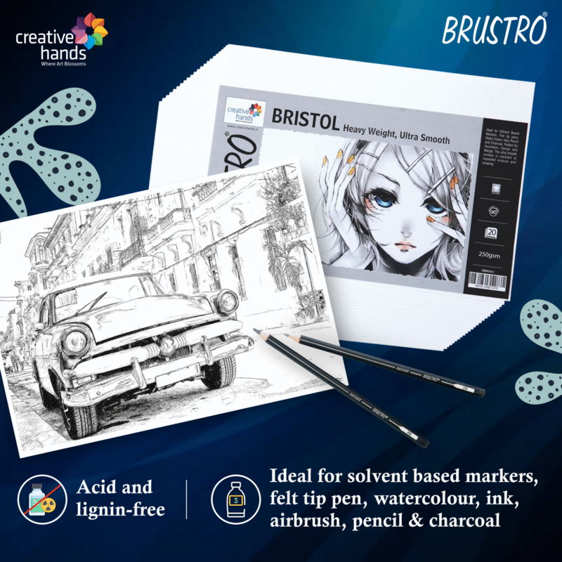 Brustro Ultra Smooth Bristol Sheets, A4 Size, 250 GSM Pack of 20 + 4 Free Sheets - Image 3