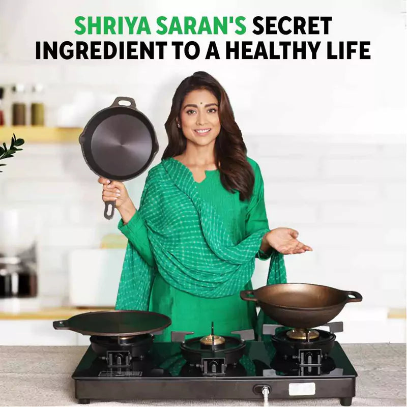 7 Pit/Cup CASTrong Cast Iron Paniyaram/Appe pan+ Free Spatula, Round, Long handle, Pre-seasoned, Nonstick, 100% Pure, Toxin-free, 21.5cm, 1.7kg - Image 2