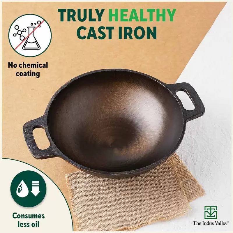 Super Smooth Cast Iron Set: Kadai+ Tawa+ Frypan, Kitchen set for Home, Nonstick, 100% Pure, Toxin-free, Free ₹400 Tadka Pan - Image 3