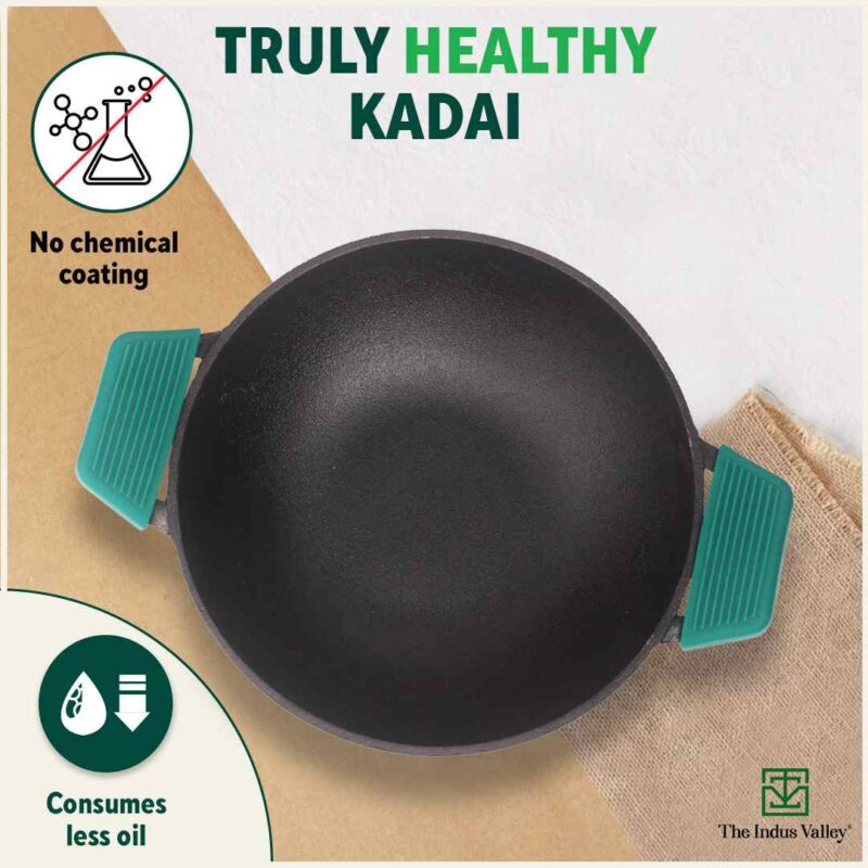 CASTrong Cast Iron Kadai, Pre-seasoned, Nonstick, 100% Pure, Toxin-free, 27cm, 2.5L, 2.5kg - Image 5