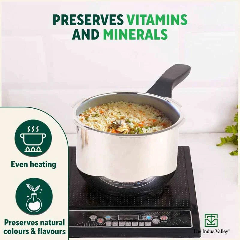 3L+ 4.5L QuicKooker Stainless Steel Pressure Cooker Combo+ Free ₹600 Wood Chopping Board, Premium Quality, Tri-ply (3 Layer) Heavy Bottom, 3Yr Warranty, ISI Certified, Induction & Gas - Image 8