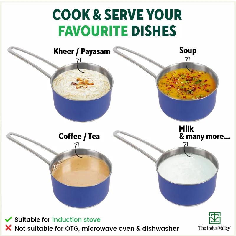 Tri-Steel Premium Stainless Steel Saucepan/ Milk/ Tea Pan, Tri-ply (3 Layer) Induction Bottom, Steel Lid, 1.4L, Blue - Image 10