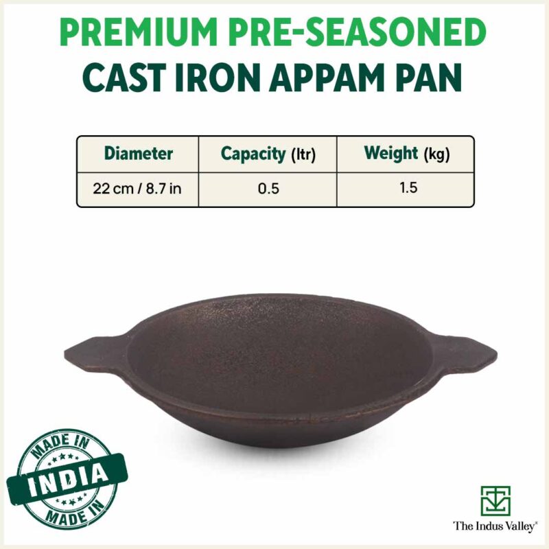 CASTrong Cast Iron Appam Pan/Appachetty, Pre-seasoned, Nonstick, 100% Pure, Toxin-free, Induction, 22cm - Image 3