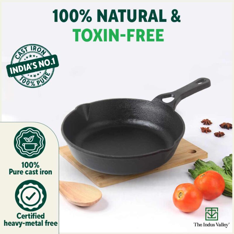 CASTrong Cast Iron Fry Pan/Skillet, Pre-seasoned, Natural Nonstick, 100% Pure, Toxin-free, Induction, 20.3cm, 0.9L, 1.6kg - Image 2