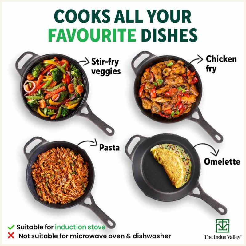 CASTrong Cast Iron Fry Pan/Skillet, Pre-seasoned, Natural Nonstick, 100% Pure, Toxin-free, Induction, 20.3cm, 0.9L, 1.6kg - Image 10