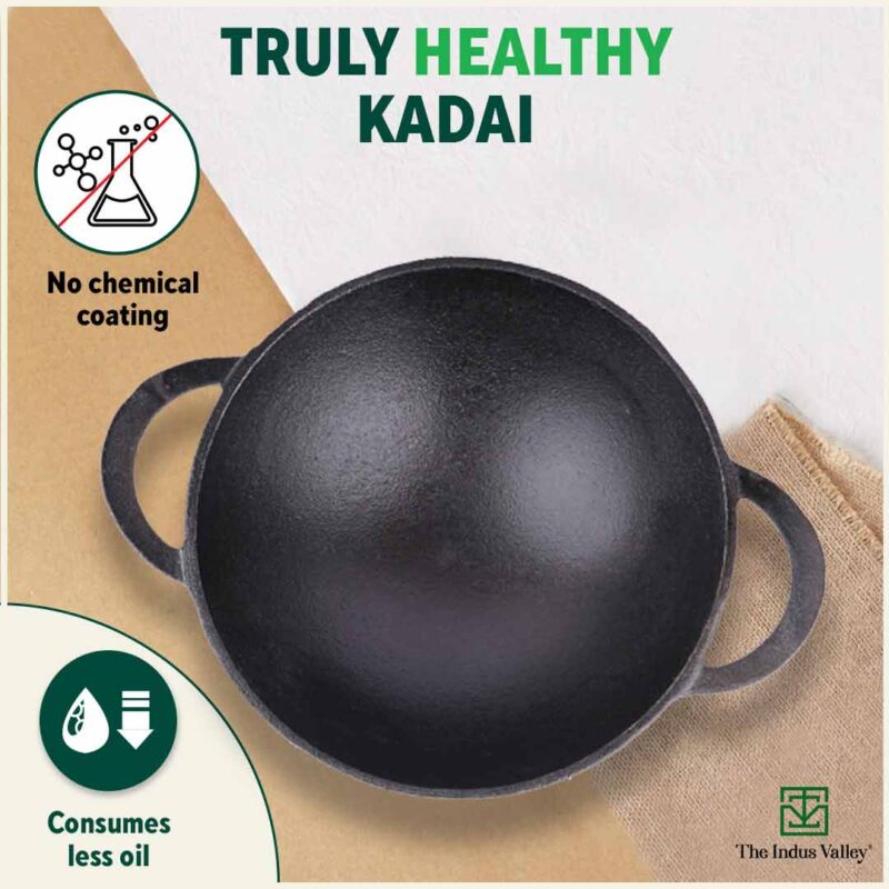 CASTrong Cast Iron Cookware Set - Kadai [1.4L]+Kadai [2.2L],Pre-seasoned,100% Pure,Toxin-free - Image 4