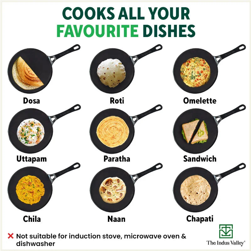 CASTrong Cast Iron Tawa, Silicon Handle,Pre-seasoned, Nonstick, 100% Pure, Toxin-free, Induction, 25.5cm, 2.2kg - Image 10