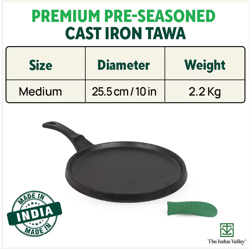 CASTrong Cast Iron Tawa, Silicon Handle,Pre-seasoned, Nonstick, 100% Pure, Toxin-free, Induction, 25.5cm, 2.2kg - Image 3