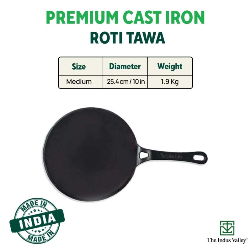 CASTrong Cast Iron Tawa,Pre-seasoned, Nonstick, 100% Pure, Toxin-free, 26cm - Image 2