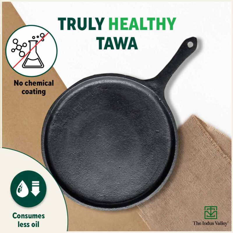 CASTrong Cast Iron Tawa with Handle, Pre-seasoned, 100% Pure, Toxin-free, Induction, 25.7cm, 2kg - Image 3