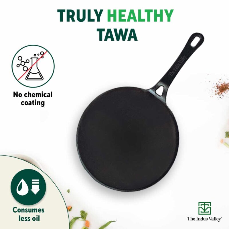 CASTrong Cast Iron Tawa,Pre-seasoned, Nonstick, 100% Pure, Toxin-free, 26cm - Image 4