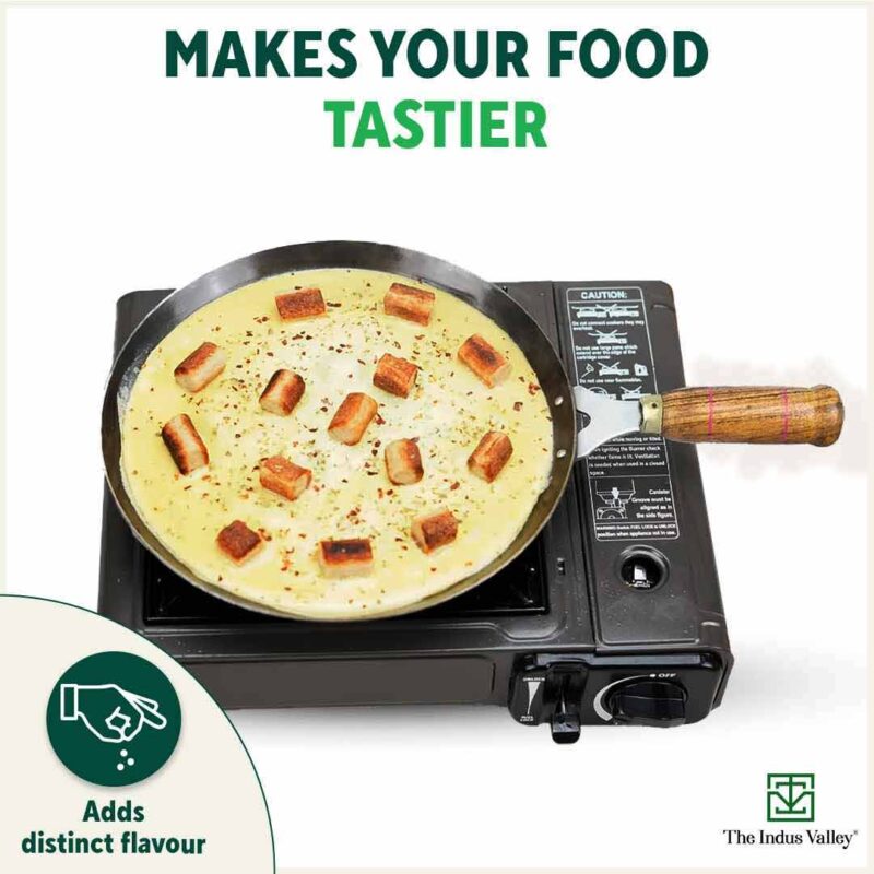 100% Pure Sheet Iron Tawa, Wooden Handle, Seasoned, Toxin-free, Induction, 26cm, 1kg - Image 9