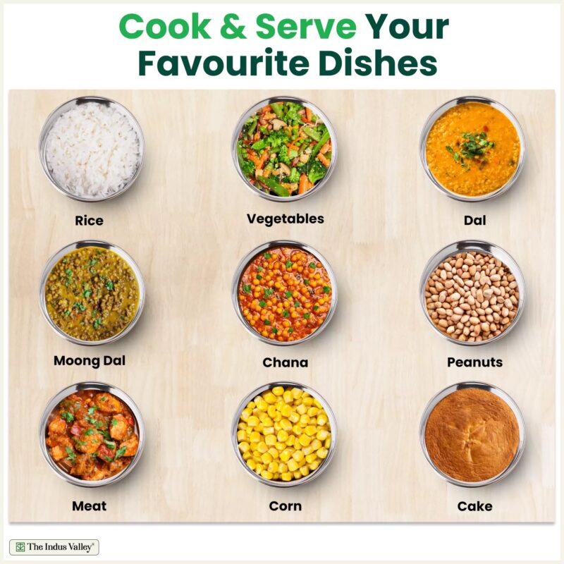 Stainless Steel Pressure Cooker Separator 2-tier Compatible with 5 Litres , Premium Quality, 100% Safe, 2 Containers With Lifter Stand, Stainless Steel - Image 8