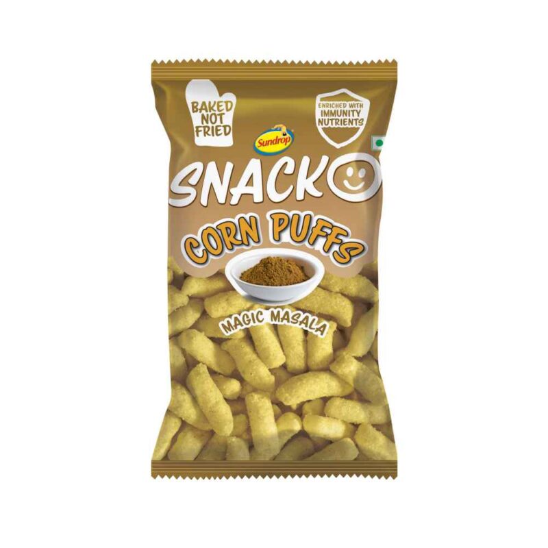8x Sundrop Snacko Corn Puffs - Magic Masala - Pack Of 8 - 130G Each