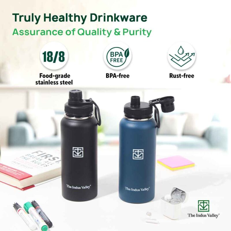 Premium Stainless Steel Vacuum Insulated Wide Mouth Water Bottle with Handle, Leak-proof, 1000ml - Image 3