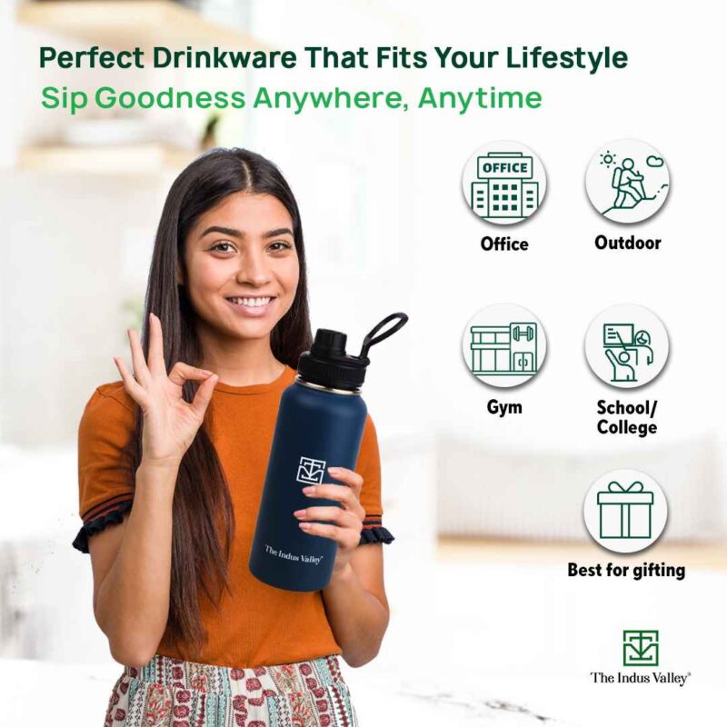 Premium Stainless Steel Vacuum Insulated Wide Mouth Water Bottle with Handle, Leak-proof, 1000ml - Image 6