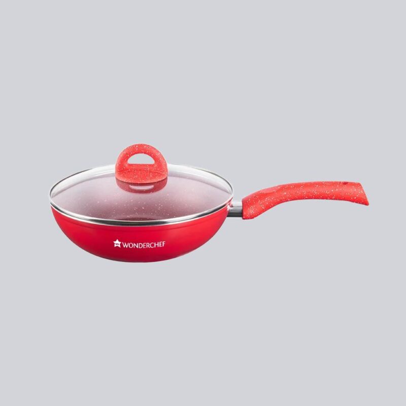 Granite Aluminium Non-stick Wok With Glass Lid, 24cm, 2.7L, 3.5mm, Red, Compatible On Hot Plate, Hobs, Gas Stove, Ceramic Plate And Induction, 2 Years Warranty - Image 7