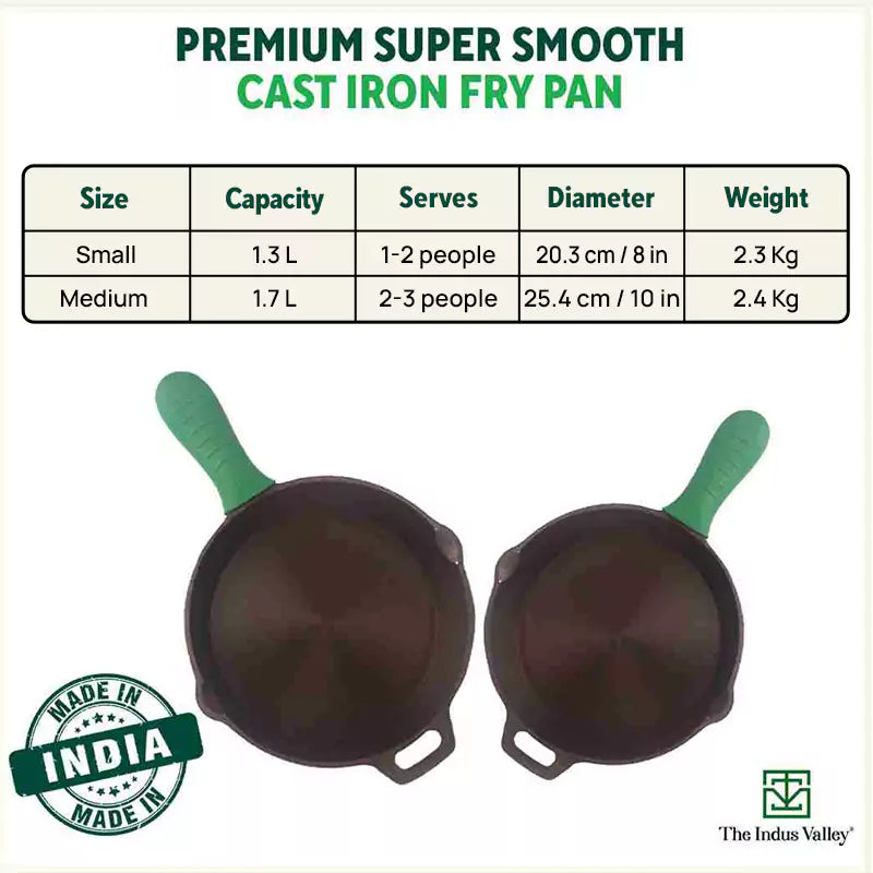 Super Smooth Cast Iron Fry Pan, Silicon Handle, 100% Pure, Toxin-free,Pre-seasoned, Induction, Non-stick, 20.3/25.4cm, 1.3/1.7L, 2.3/2.4kg - Image 3
