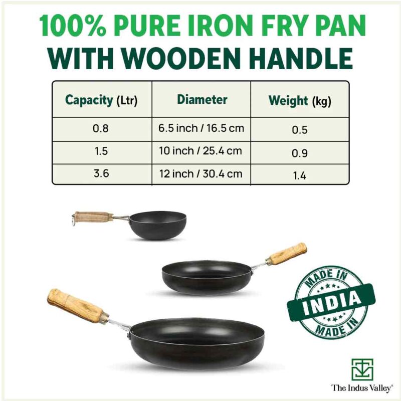 100% Pure Sheet Iron Fry Pan with Wooden Handle, Seasoned, Toxin-free, Induction, 16.5/25.4/30.4 cm - Image 3