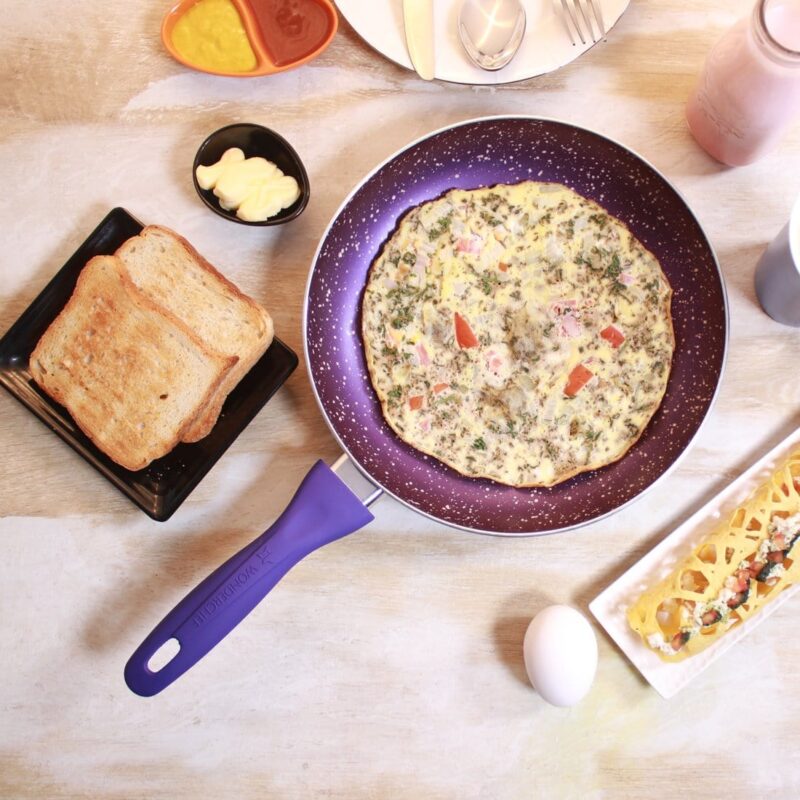 Blueberry Aluminium Non-Stick Cookware Set of 4 | Kadhai with Glass Lid 24cm, Fry Pan 24cm & Dosa Tawa 25cm | Induction Friendly Cookware | Soft Touch Handle | Pure Grade Aluminium | PFOA Free | 2 Year Warranty | Blue - Image 12