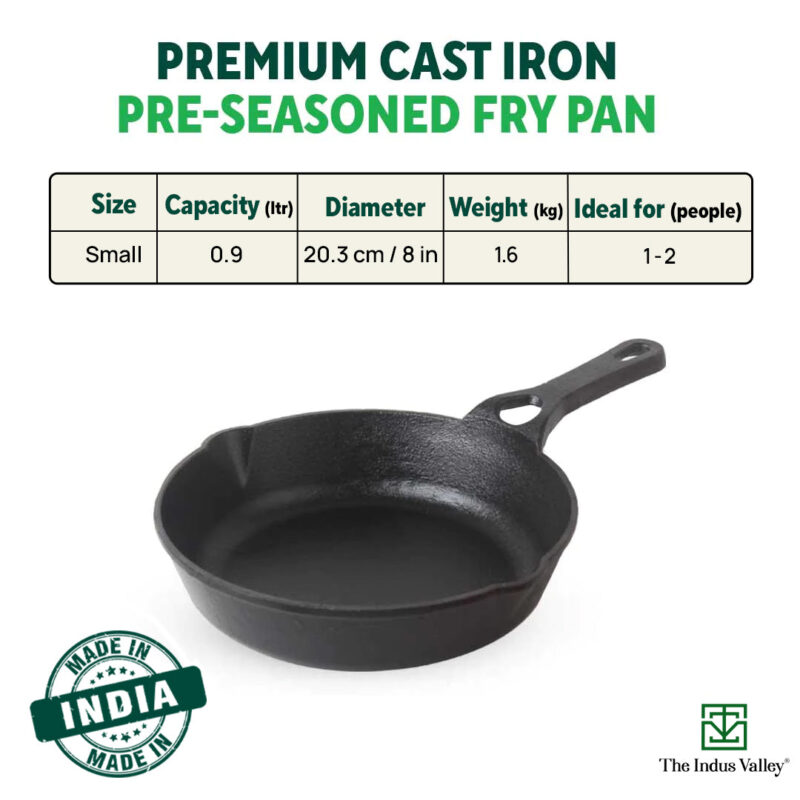 CASTrong Cast Iron Fry Pan/Skillet, Pre-seasoned, Natural Nonstick, 100% Pure, Toxin-free, Induction, 20.3cm, 0.9L, 1.6kg - Image 4
