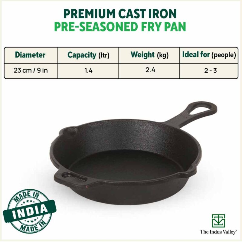 CASTrong Cast Iron Fry Pan/Skillet,Pre-seasoned, Nonstick, 100% Pure, Toxin-free, Induction, 23cm, 1.4L, 2.4kg - Image 3