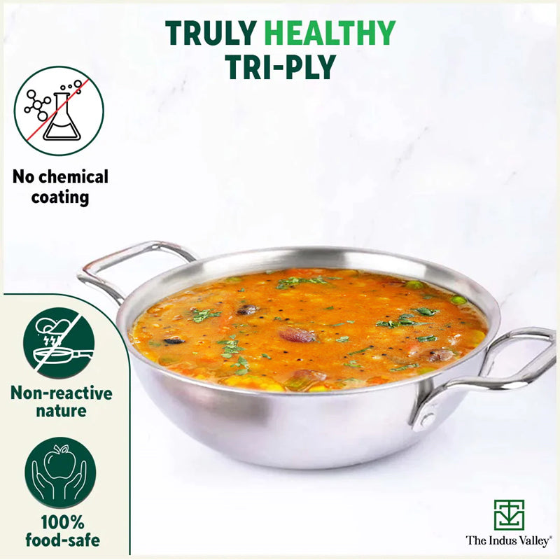 TurboCuk Tri-ply Stainless Steel Kadai+ Glass Lid, Premium Quality, 3 Layer Thick Body, 100% Toxin-free, Non-stick, Induction & Gas, 1.7/2.7/4L - Image 4