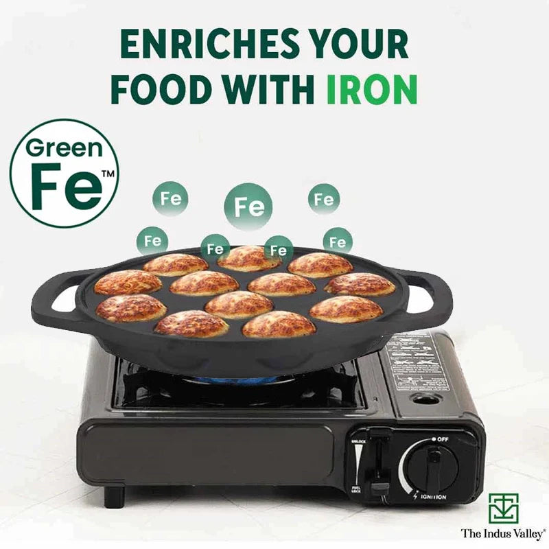 12 Pit/Cup CASTrong Cast Iron Kuzhi Paniyaram/Paddu Pan/Appe Maker, Pre-seasoned, 100% Pure, Toxin-free, Free Spatula, 21 cm, 2.2 kg - Image 2