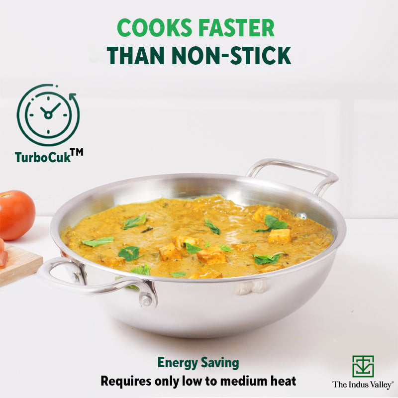 TurboCuk Tri-ply Stainless Steel Kadai, Premium 3 Layer Body, Induction, Non-stick, 1.7/2.7/4L - Image 8